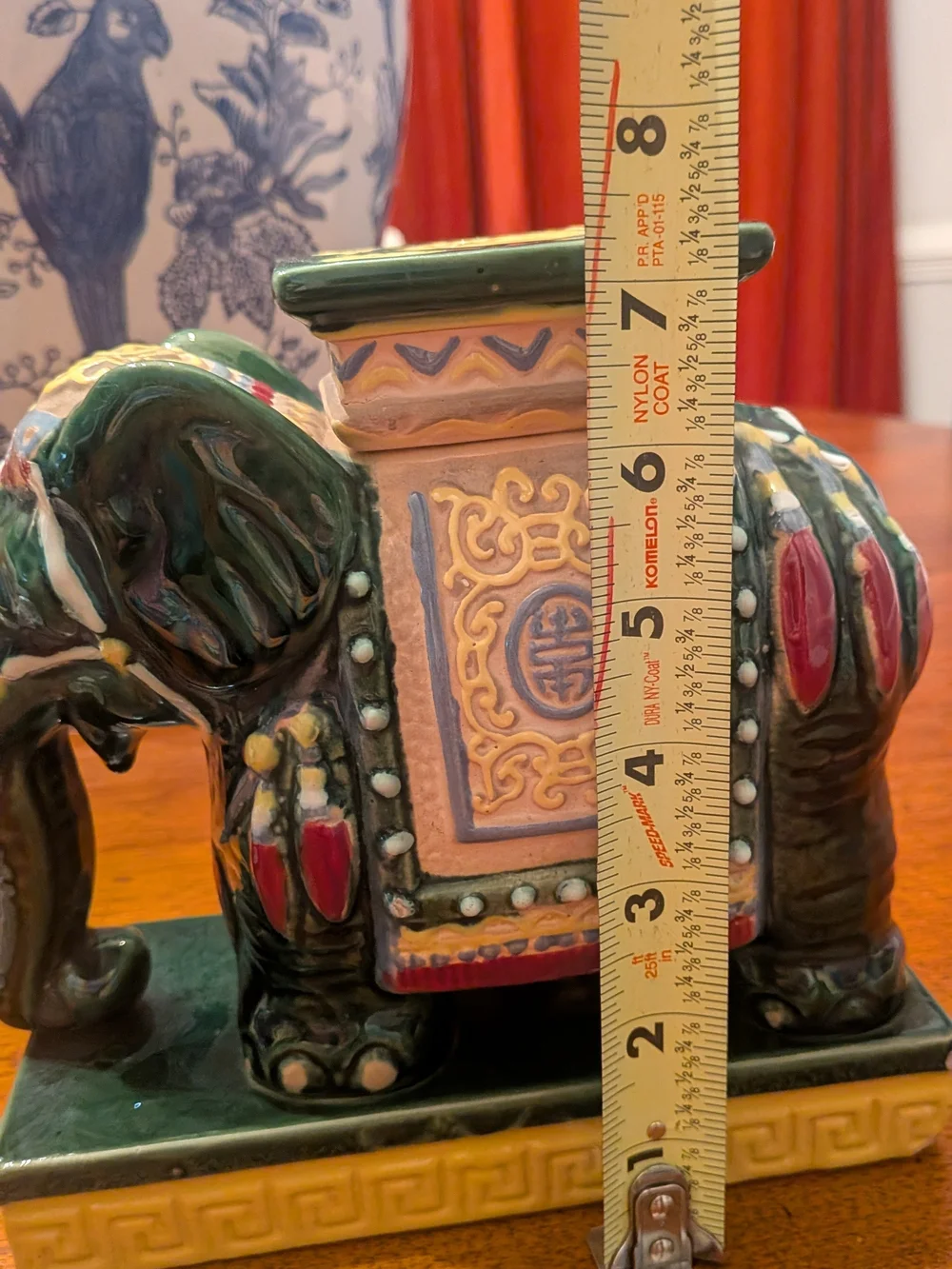 Vintage Chinoiserie Ceramic Elephant Planter Candle Holder, Green Glazed Pottery